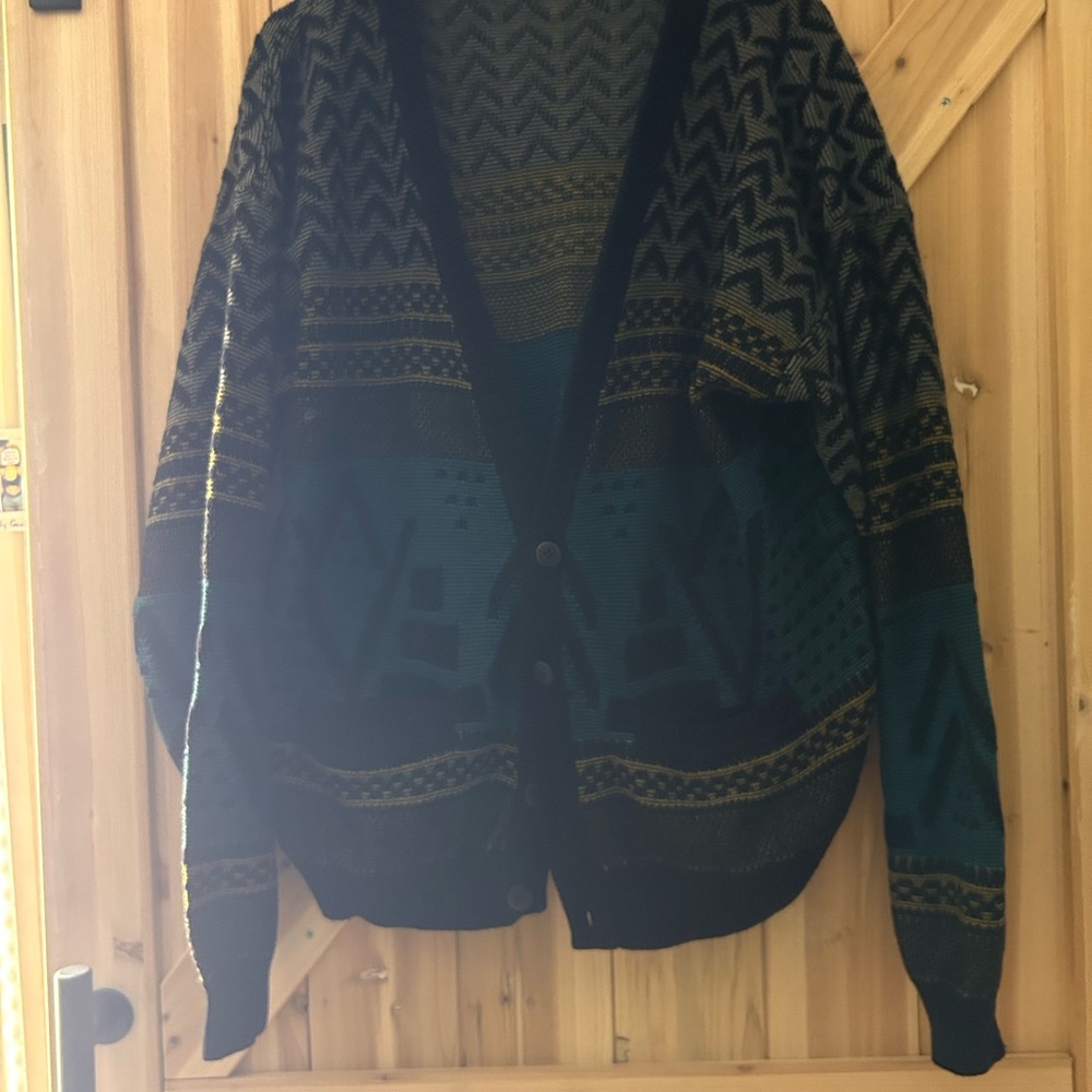 Men's Patterned Cardigan in Black and Green